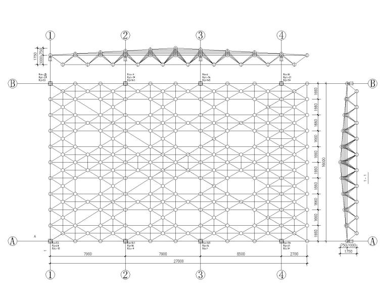 19m单跨钢结构玻璃屋面资料下载-双层网架玻璃屋面钢结构施工图CAD