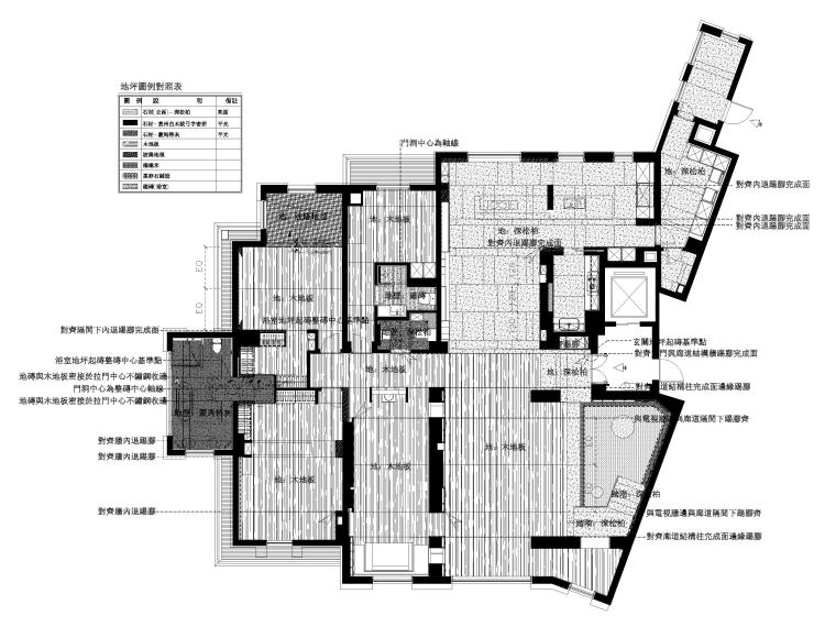 [辽宁]540㎡现代四居顶奢复式豪宅施工图-复式一层地面铺装图