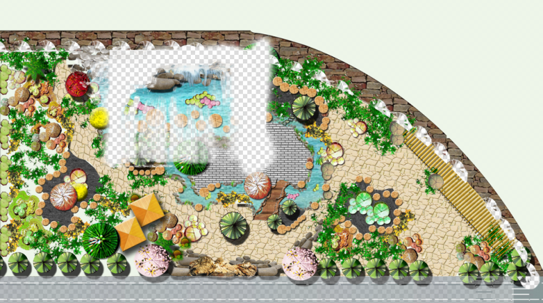苏州园林设计手绘资料下载-手绘风住宅花园彩平图