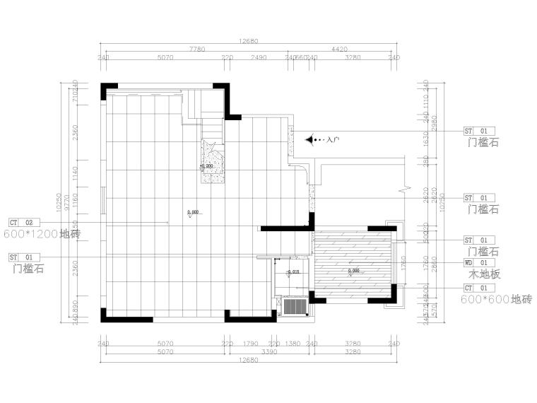 ​178㎡现代台式风两居室别墅私宅施工图-一层地面铺装图