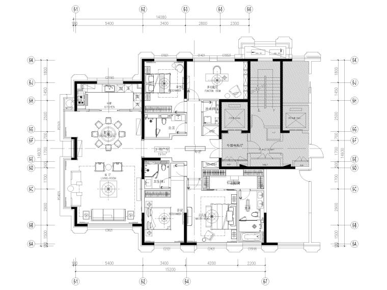 200平户型施工图资料下载-[北京]泰禾中式200㎡三居室样板间施工图