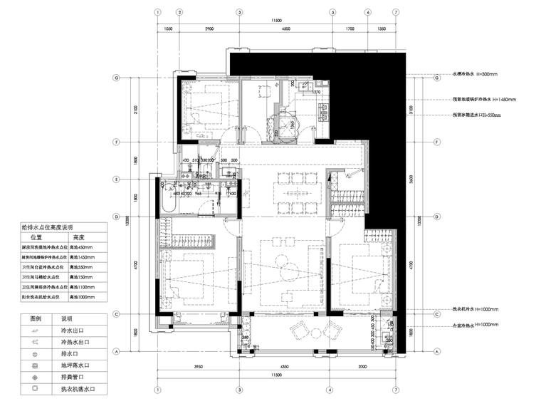 [江苏]常州143㎡三居室样板间装修施工图-给排水布置图