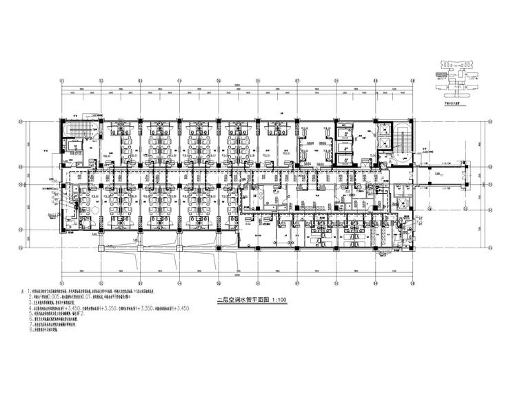 医科大学附属医院图纸暖通1#住院综合楼-二层空调水管平面图