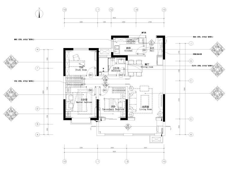 85平两居室样板间资料下载-[济南]瑞公馆75㎡现代两居室样板间施工图