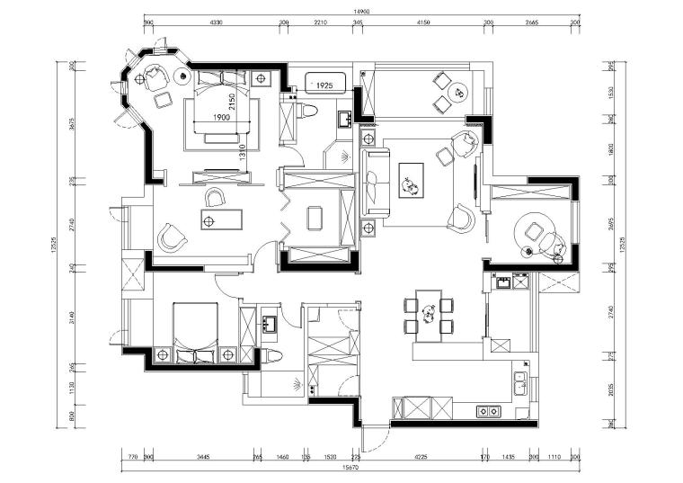 轻奢装饰施工图资料下载-[湖北]美式轻奢风二居室住宅施工图_3D模型