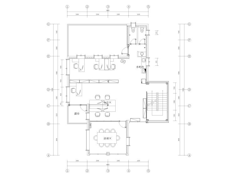 348㎡集装箱改造loft办公空间项目施工图-二层平面布置图