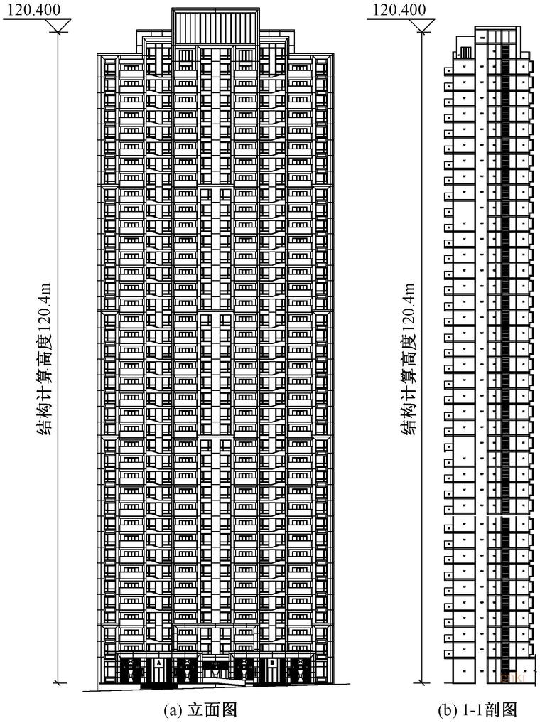 高地震烈度区某大高宽比住宅建筑结构优化-结构立面、剖面图