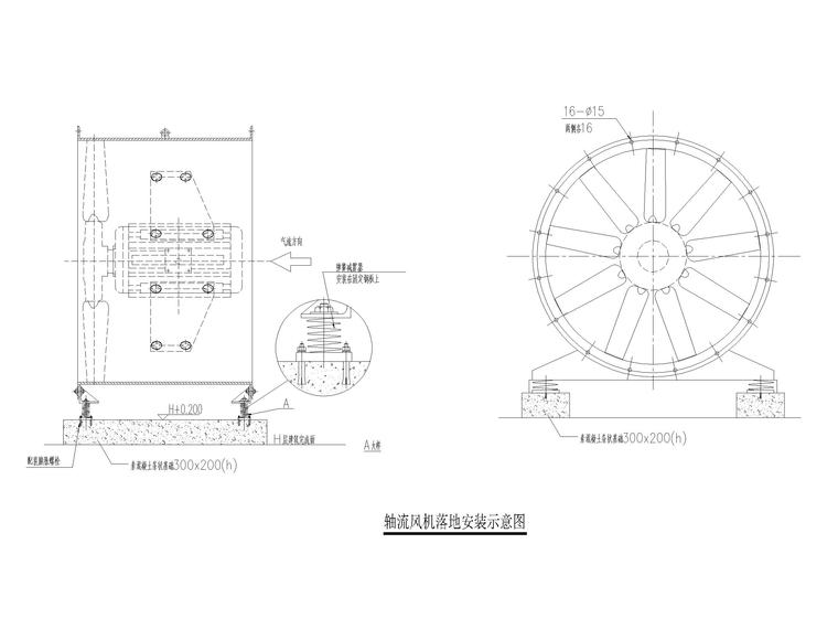 暖通通用节点图CAD-轴流风机落地安装示意图