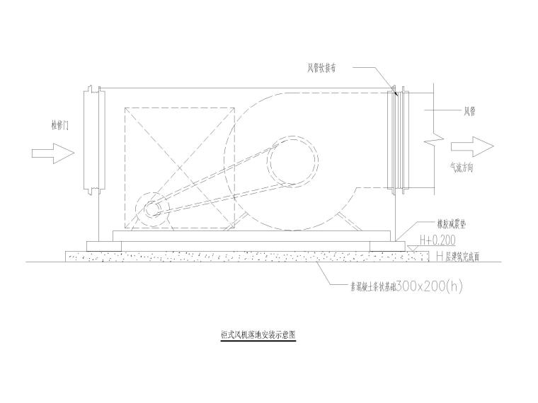 暖通通用节点图CAD-柜式风机落地安装示意图