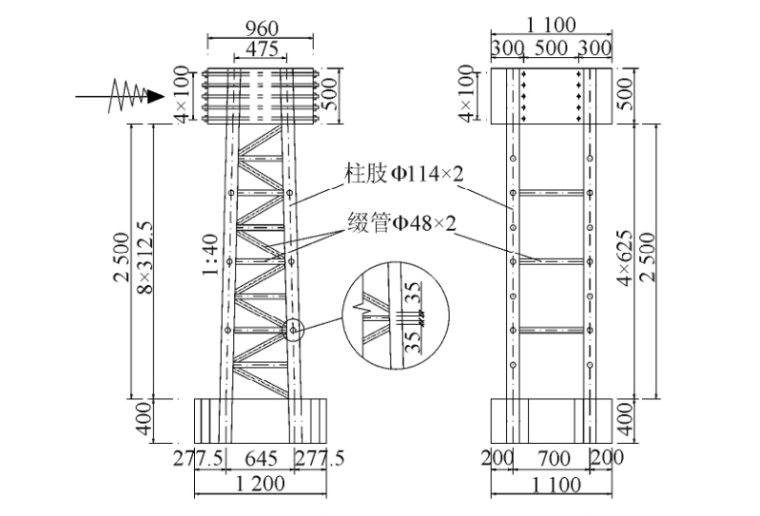 钢管格构柱施工图片资料下载-变截面钢管混凝土格构柱抗震性能试验研究