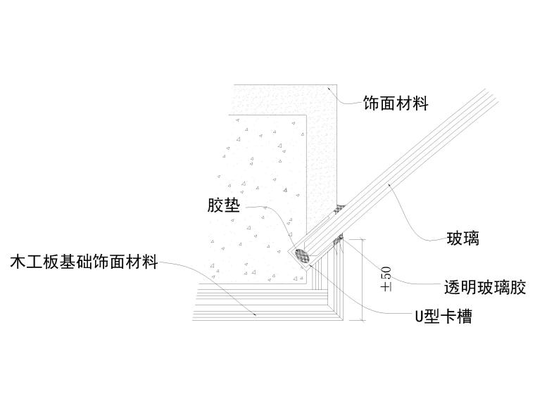 47套室内墙面干挂，石膏板饰面，地坪节点等-斜插玻璃节点图