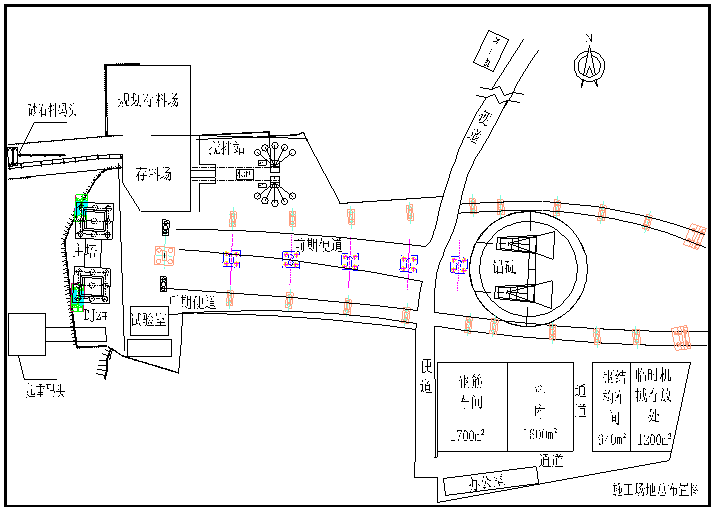 跨长江大桥桥梁施工安全风险评估报告-庙嘴桥施工平面布置图