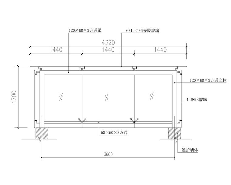 4*6m钢结构雨棚施工图cad含详细节点