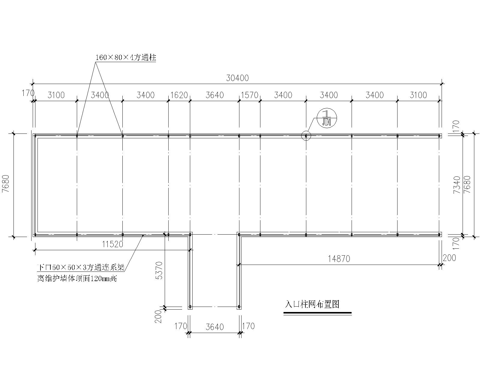 某30m车库点式玻璃雨棚钢结构施工图cad