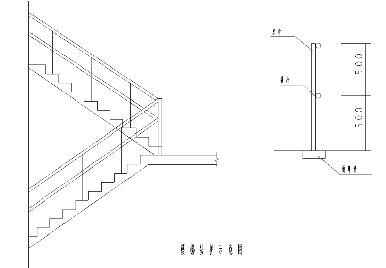 建筑天窗结构示意图资料下载-楼梯防护示意图