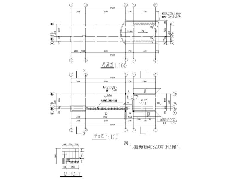 门卫室建筑方案资料下载-某门卫室带大门围墙结构施工图CAD