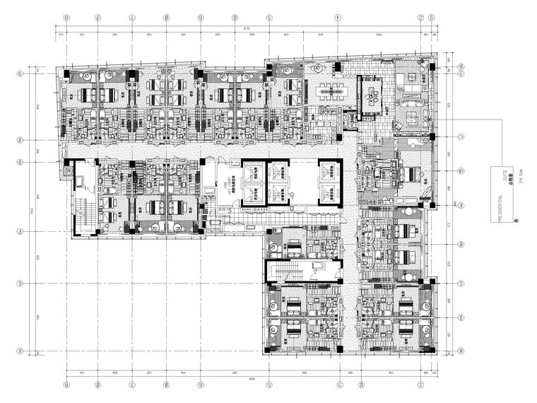 [南京]五星度假酒店装修工程项目全套施工图-二十二层平面布置图