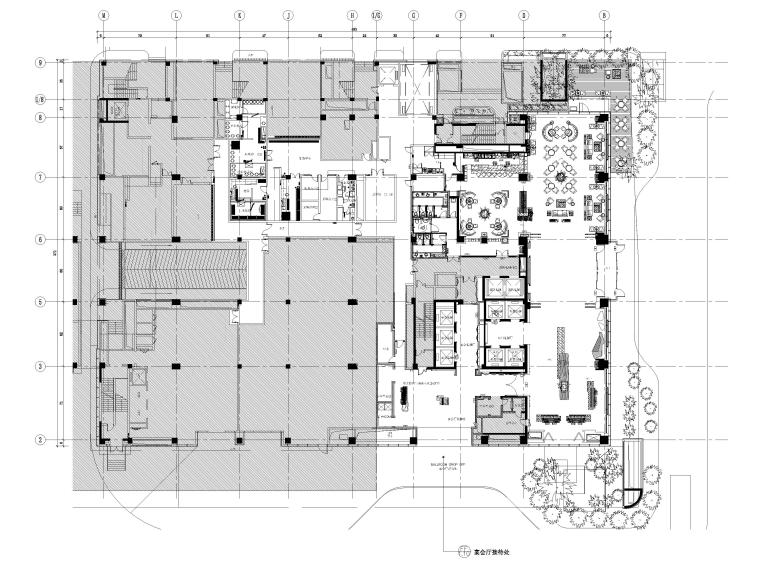 [南京]五星度假酒店装修工程项目全套施工图-一层平面布置图