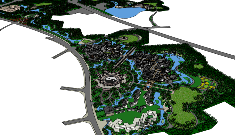 中式景观水池模型资料下载-公共建筑_中式建筑景观模型_现代景观模型