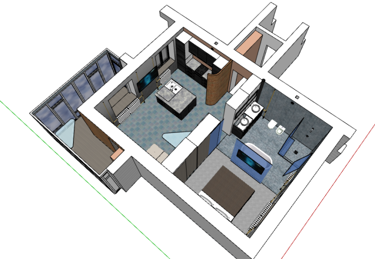 50平方米住宅建筑施工图资料下载-50平方米的公寓室内SU模型