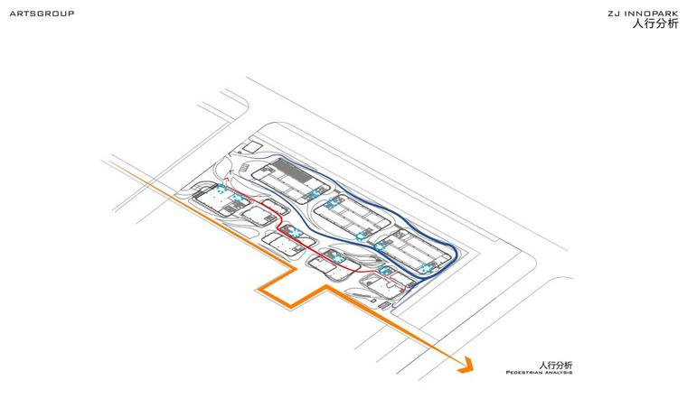 [山东]现代风格综合办公产业建筑方案设计-人行分析