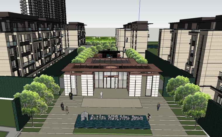 建筑入口设计cad资料下载-江苏新亚洲示范区+入口洋房建筑模型设计