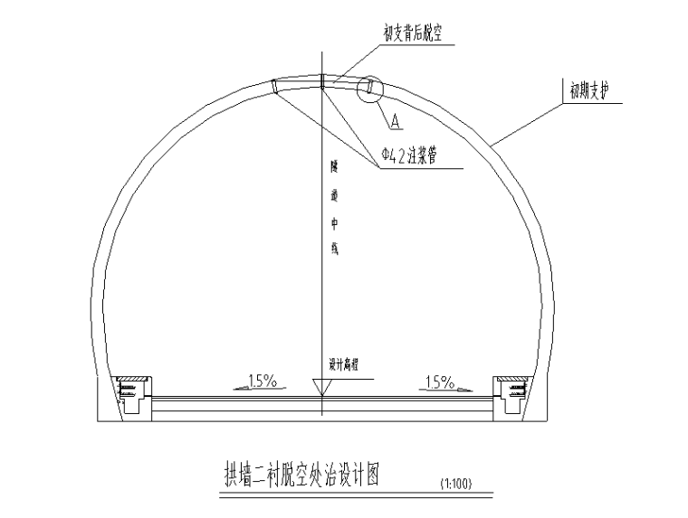 [重庆]普通公路隧道危隧治理工程图纸-拱墙二衬脱空处治设计图