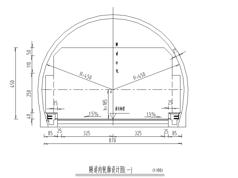 [重庆]普通公路隧道危隧治理工程图纸-隧道内轮廓设计图