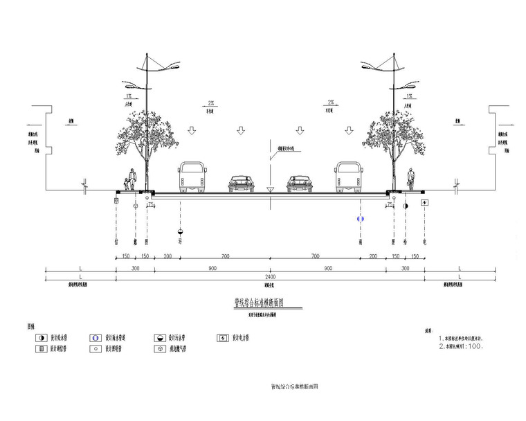 新建道路给排水工程施工图预算表及招标文件-管线综合标准横断面