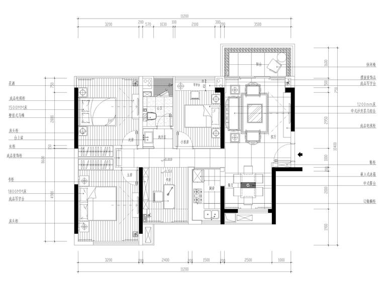 [深圳]嘉葆润92㎡三居现代家装样板房施工图-平面布置图