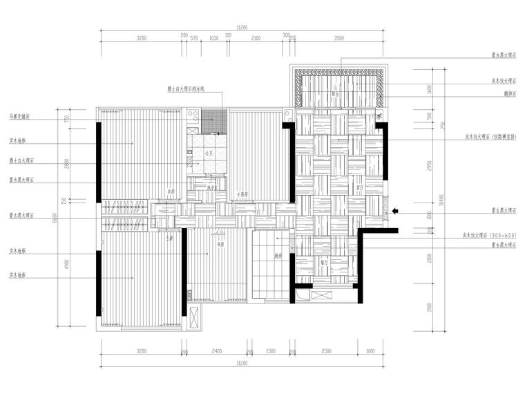 [深圳]嘉葆润92㎡三居现代家装样板房施工图-地面铺装图