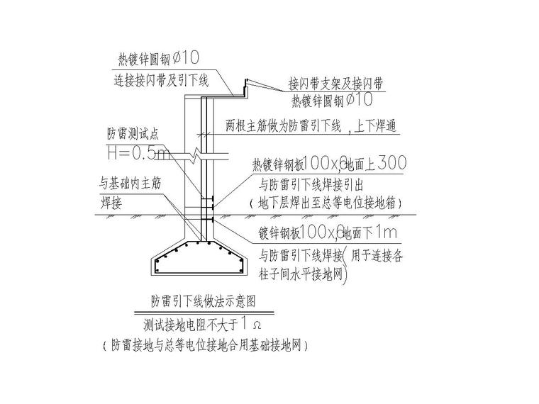 某框架结构会馆电气施工图-5防雷引下线做法示意图