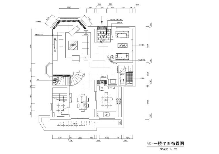 [上海]松江开元新都某二层住宅设计施工图-平面布置图2