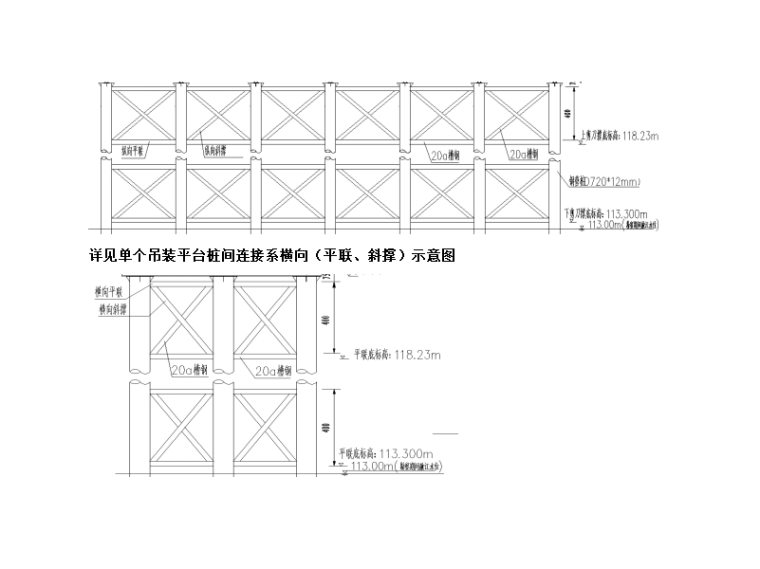 [广西]30套桥梁工程方案安全技术交底合集-吊装平台桩间连接系横向示意图