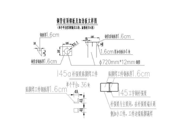 [广西]30套桥梁工程方案安全技术交底合集-钢管桩顶钢板加劲板大样图