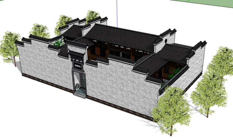 sketchup模型徽派资料下载-南方民居风格1层徽派小院建筑设计模型