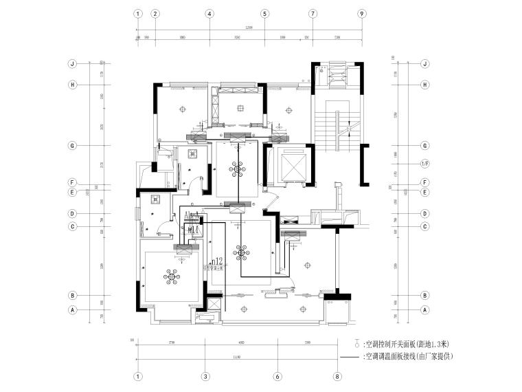 [宁波]111㎡现代三居室家装装修设计施工图-空调动力平面图