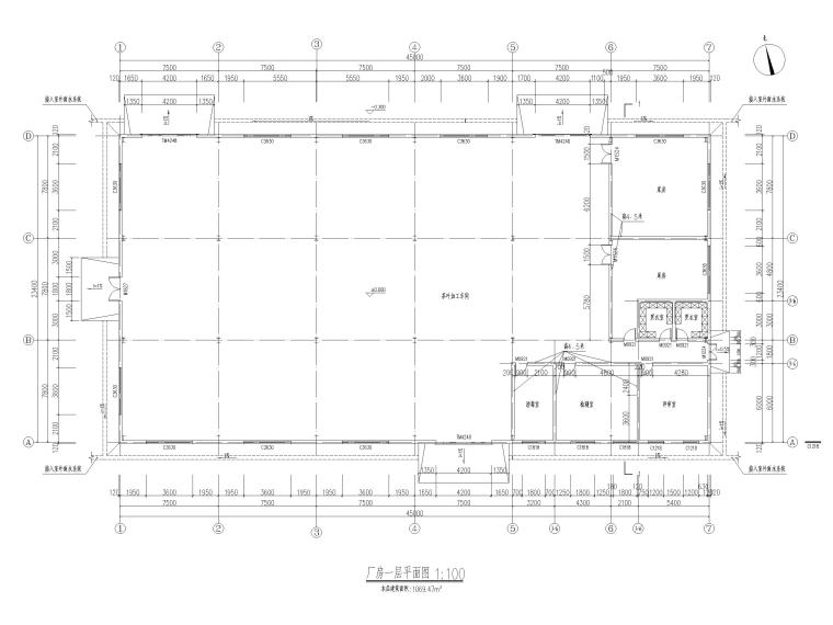 生态茶园茶叶加工厂房功能房建筑施工图2020-茶叶加工厂房建施图纸-厂房一层平面图