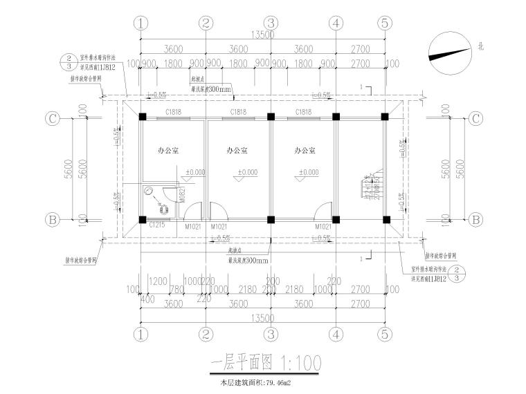 生态茶园茶叶加工厂房功能房建筑施工图2020-功能房建施图纸-一层平面图