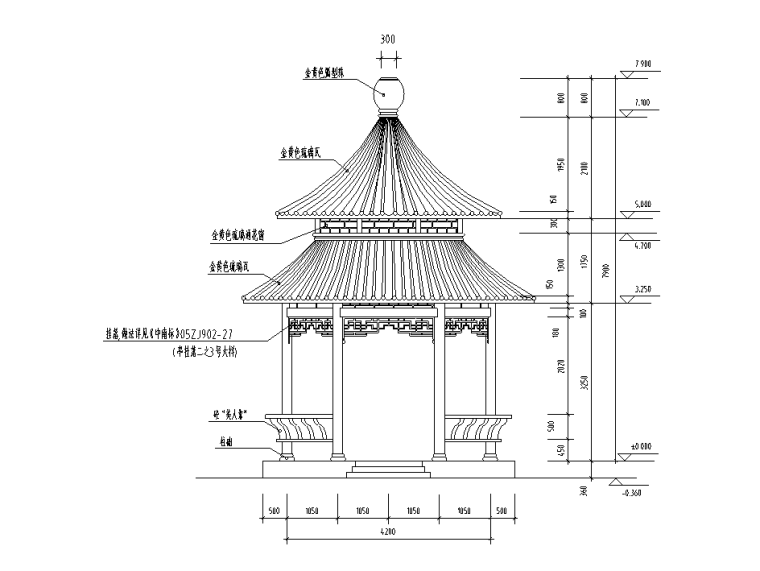 仿古公交站台施工图CAD资料下载-某仿古圆亭结构施工图（CAD）