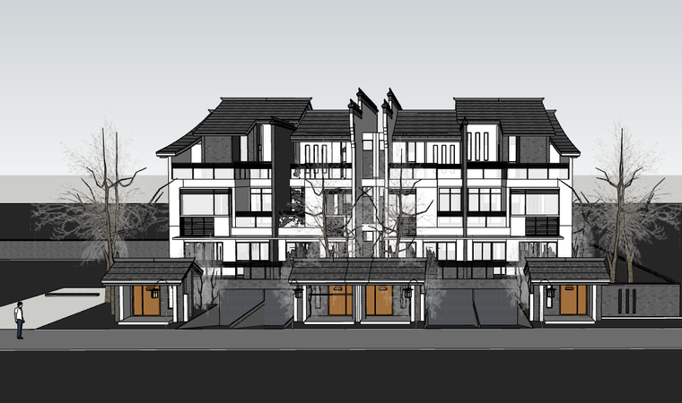 徽派民居風格4層住宅_別墅建築設計模型