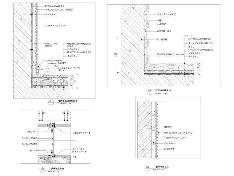 石材与护墙板拼接收口资料下载-墙纸墙面，踢脚，收口，拼接节点大样详图