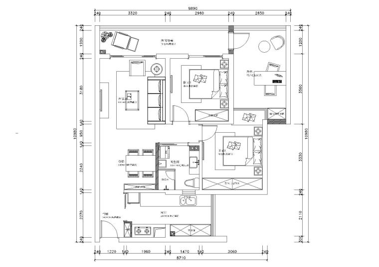 双层cad施工图资料下载-[浙江]杭州现代双层阁楼四居室施设计施工图