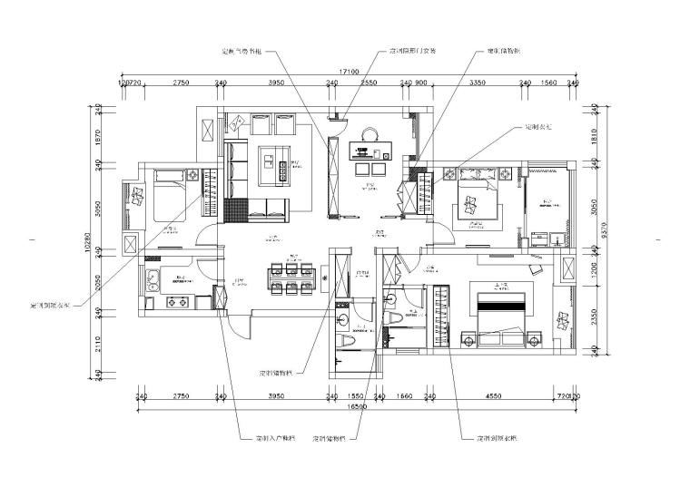 住宅设计家具尺寸资料下载-[广西]南宁愉景湾某三居室住宅设计施工图
