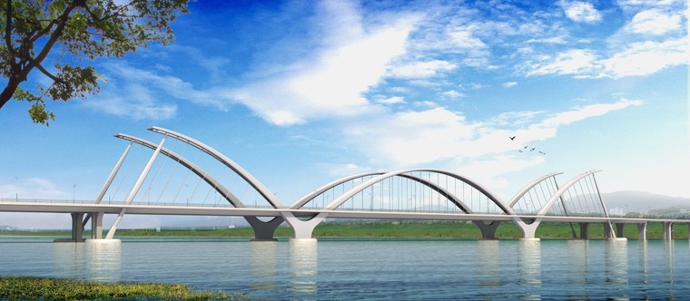 飞雁式三跨中承拱桥