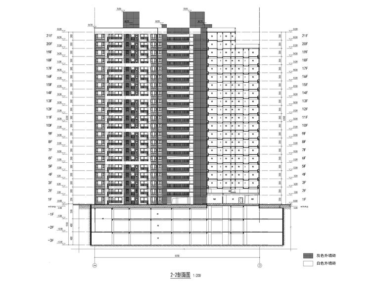 高层剪力墙医院整体扩建回迁住宅楼建施2020-2-2剖面图