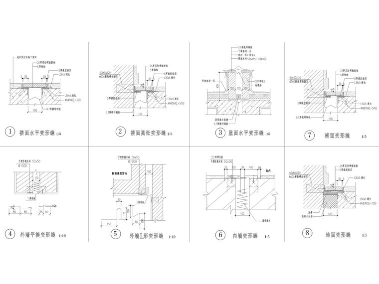 楼面变形缝施工技术交底资料下载-楼面变形缝,伸缩缝,散水,分仓缝等节点详图