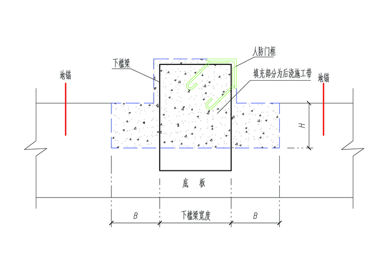 门框墙下槛梁与底板交叉节点