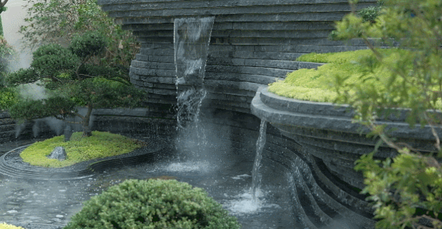 也可以形成一面水做的景墙,极具动态美,赋予了整个景观空间活力