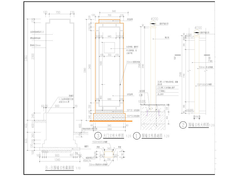 人民医院整体扩建施工图园林及围墙-围蔽立柱大样图